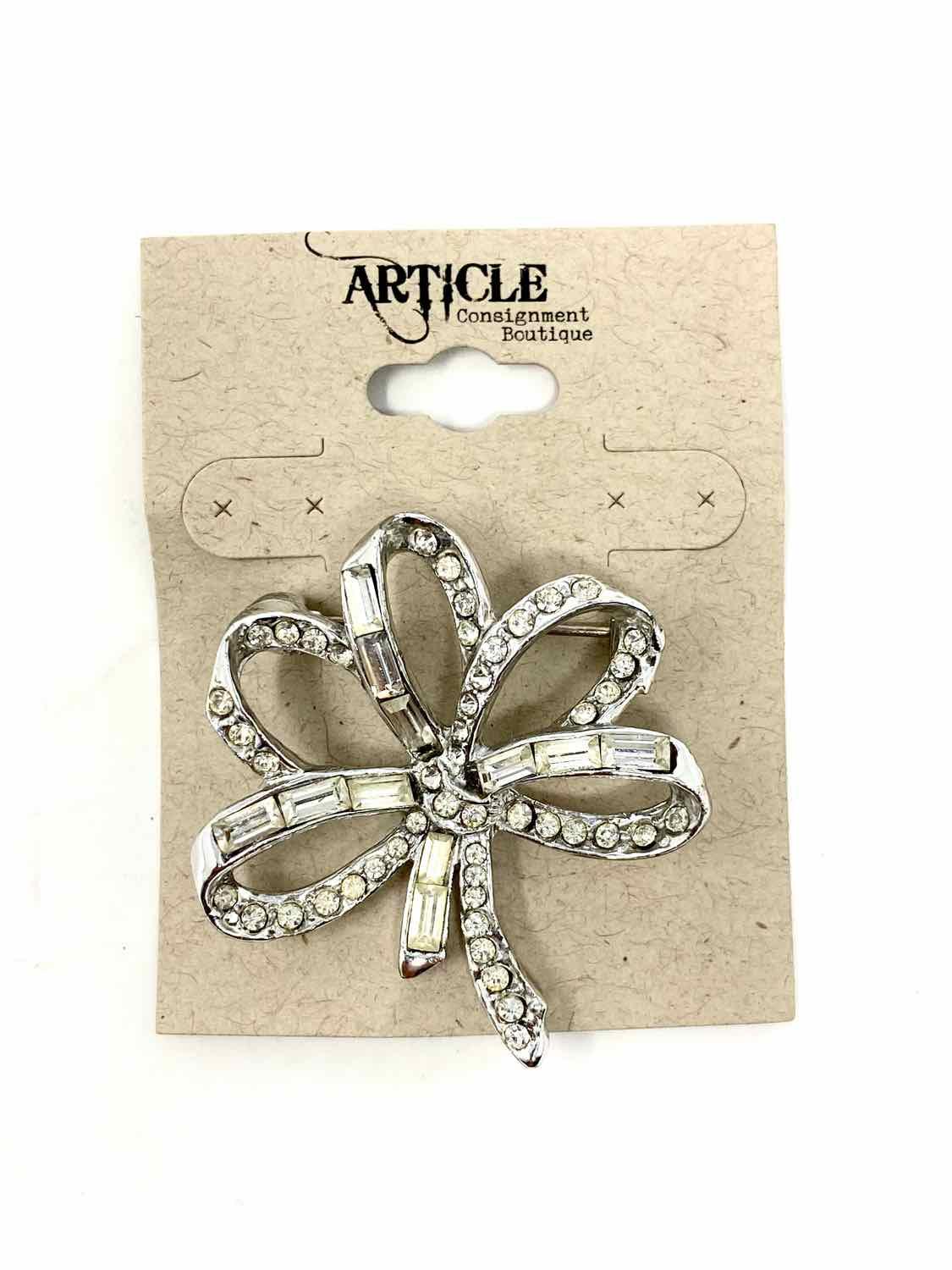 Weiss Silver Bow Rhinestone Brooch - Article Consignment