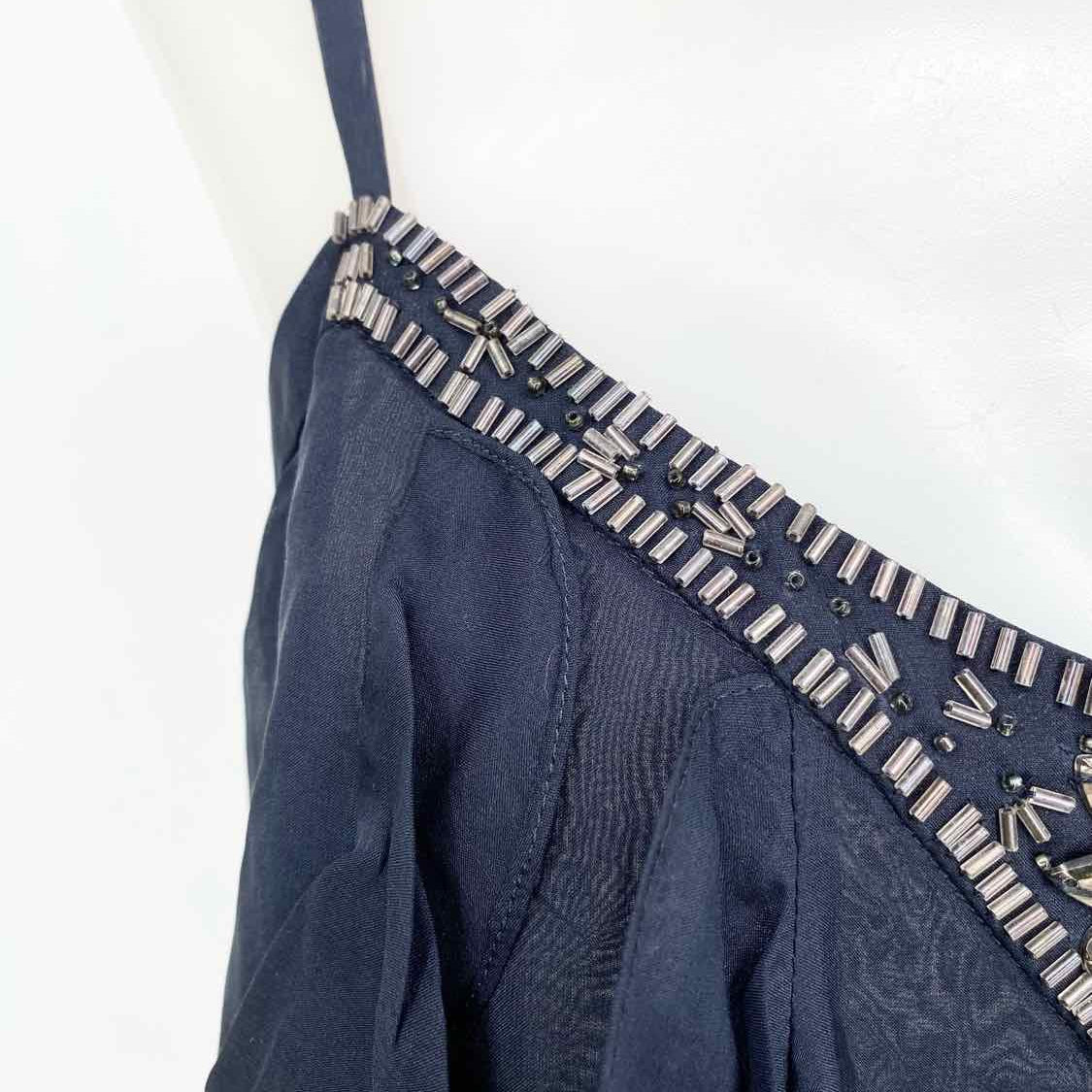 Rebecca Taylor Women's Navy Tank Silk Embellished Date Night Size 6 Sleeveless - Article Consignment