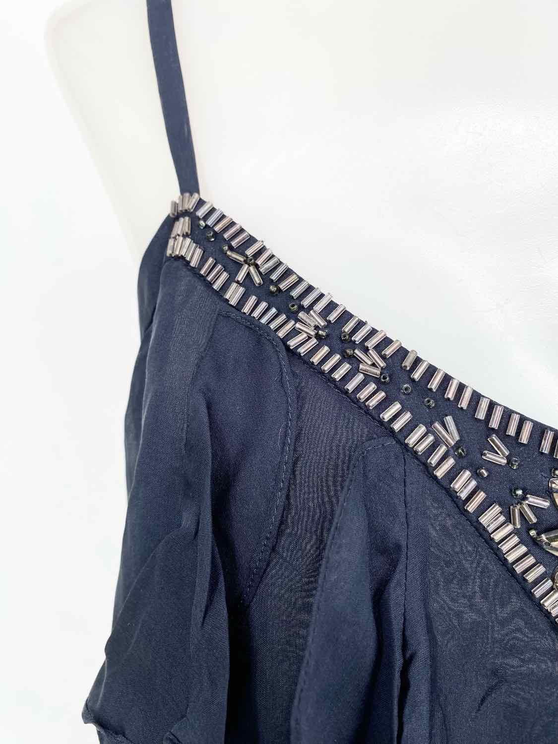 Rebecca Taylor Women's Navy Tank Silk Embellished Date Night Size 6 Sleeveless - Article Consignment