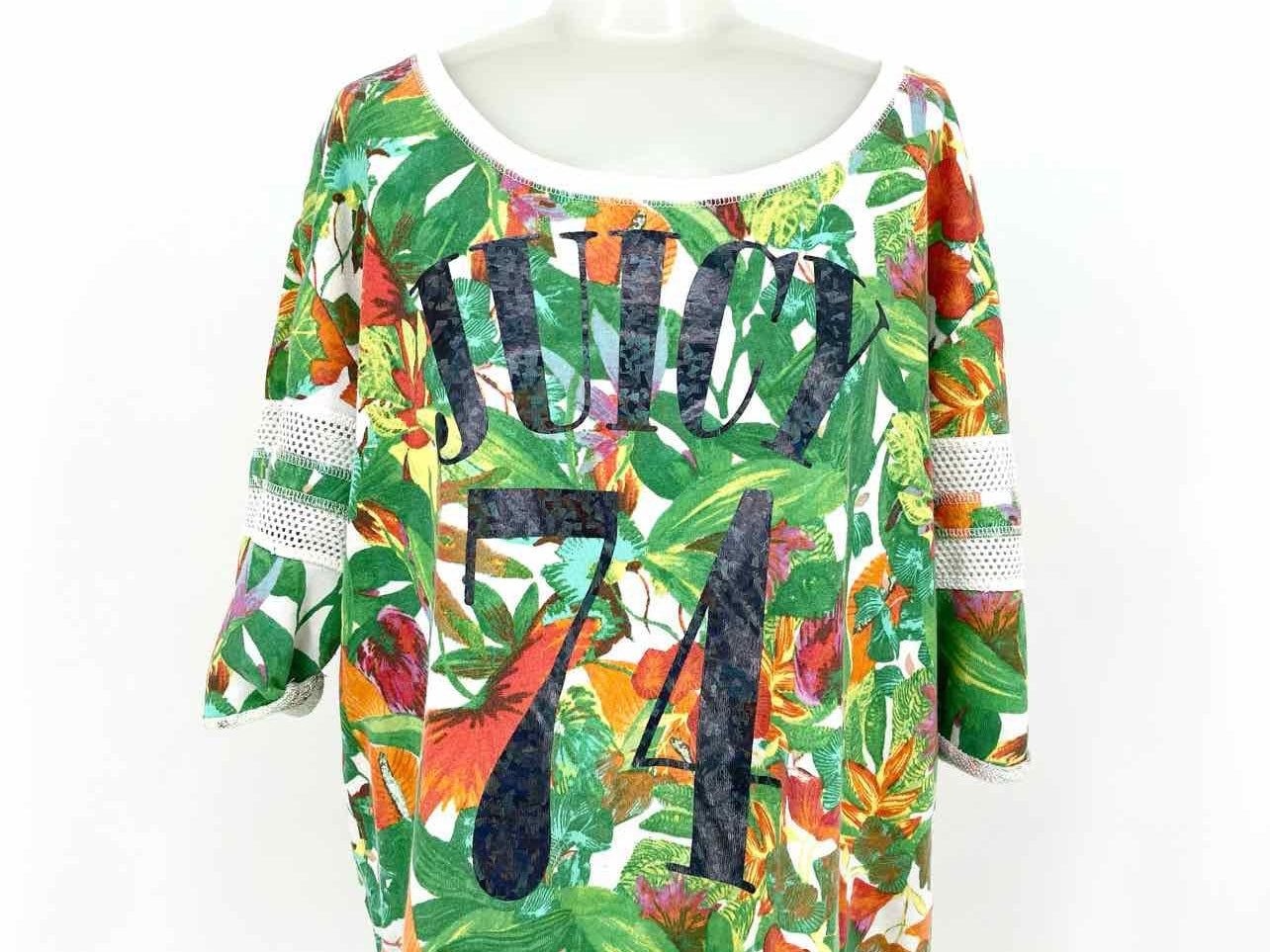 Juicy Couture Women's Green Print T-shirt Tropical Y2K Size XL Short Sleeve Top - Article Consignment