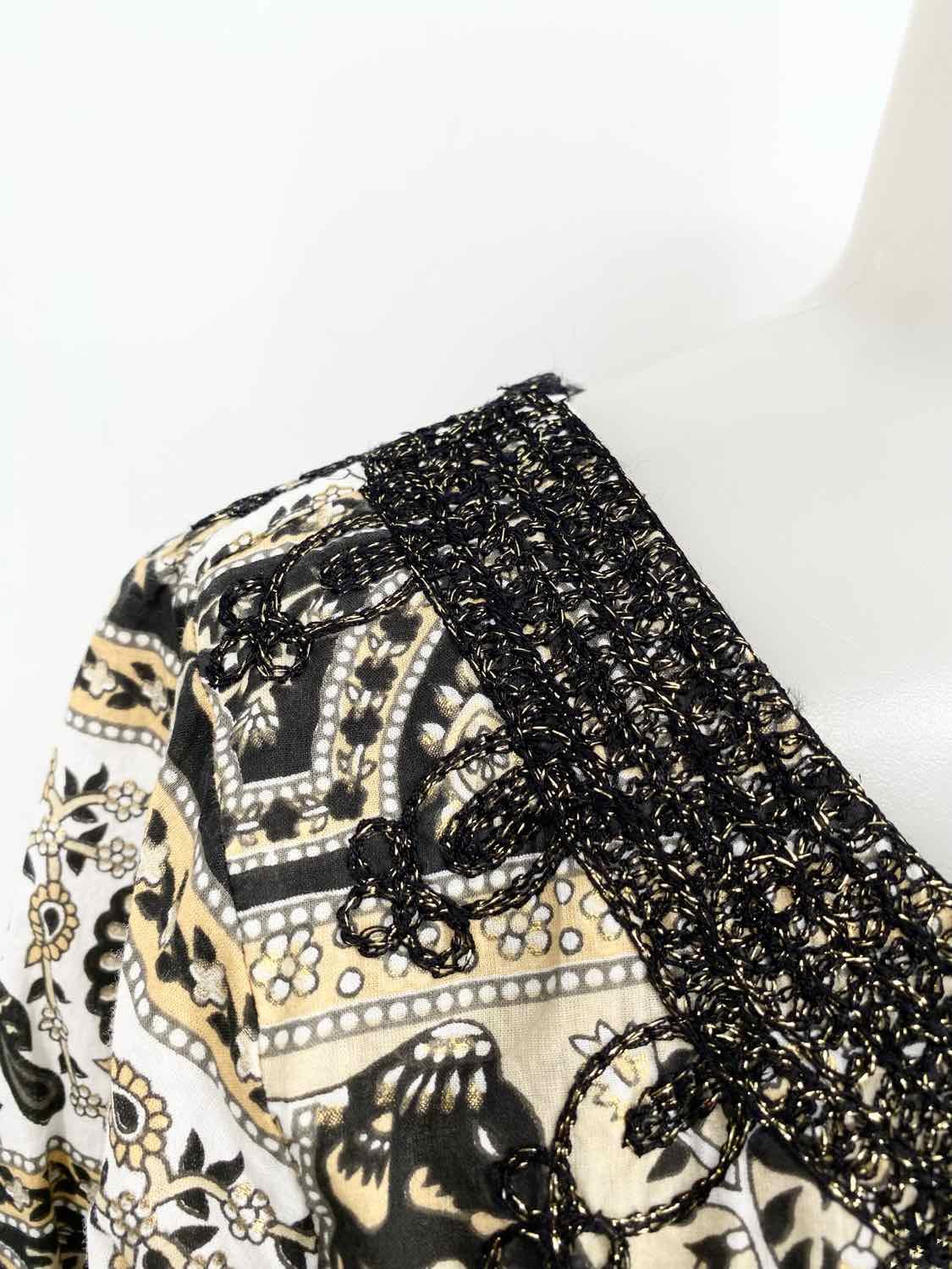 CALYPSO Women's Black/Beige tunic Multi-pattern Resort Long Sleeve - Article Consignment