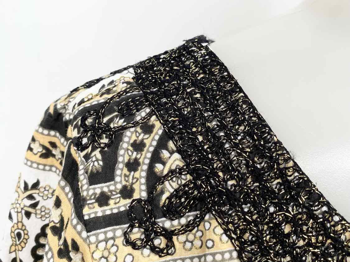 CALYPSO Women's Black/Beige tunic Multi-pattern Resort Long Sleeve - Article Consignment