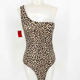 DISCREET Women's Tan/black One Shoulder Jersey Animal Print Size M Bodysuit - Article Consignment