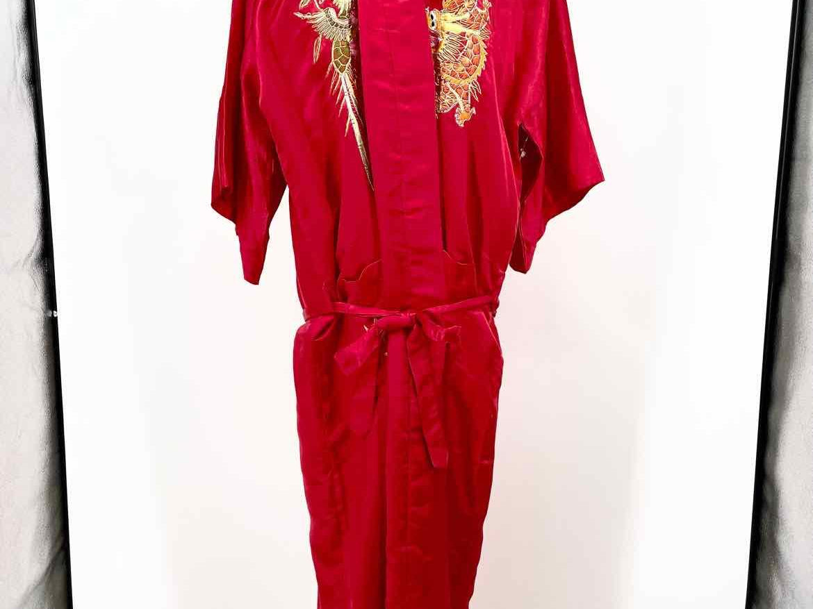 Phoenix Fashions Women's Red Silk Embroidered Robe Duster - Article Consignment