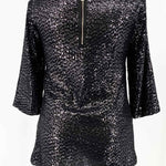 Tory Burch Black 3/4 Sleeve Silk Sequins Size 12 Blouse - Article Consignment