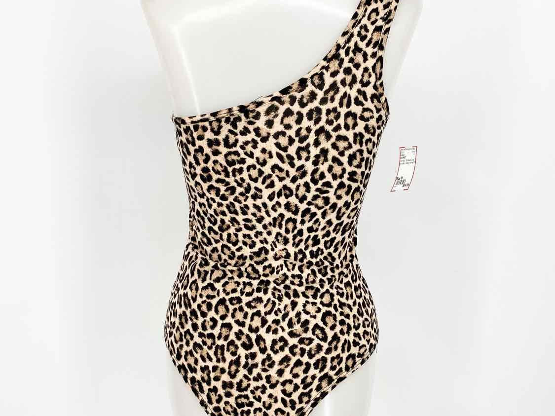 DISCREET Women's Tan/black One Shoulder Jersey Animal Print Size M Bodysuit - Article Consignment