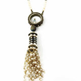 Michal Negrin Brass Cream/Brown Tassel Beaded Pearl Necklace - Article Consignment