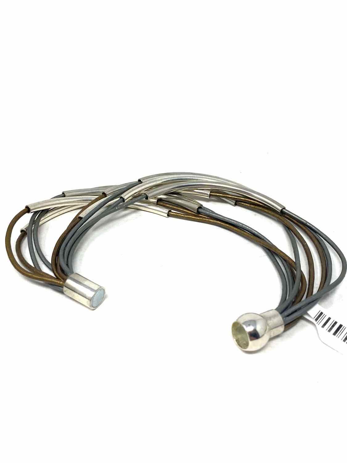 Silver/Bronze Leather Silver Bracelet - Article Consignment