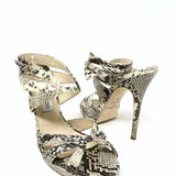 JIMMY CHOO Women's Nina Beige/Black Stiletto Snake Size 40/9 Sandals - Article Consignment