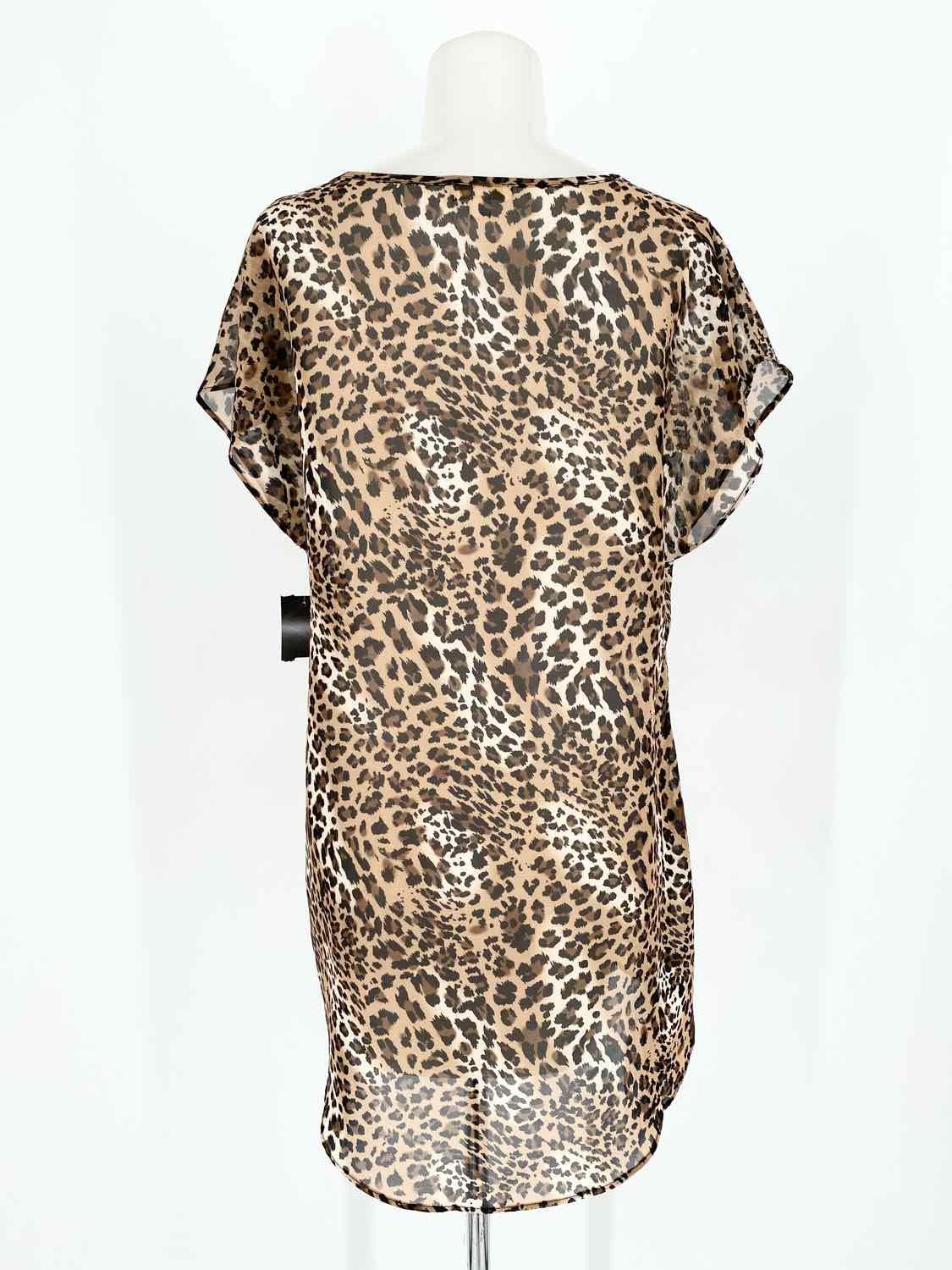 Charming Charlie Women's Tan/black High Low Sheer Animal Print Short Sleeve Top - Article Consignment