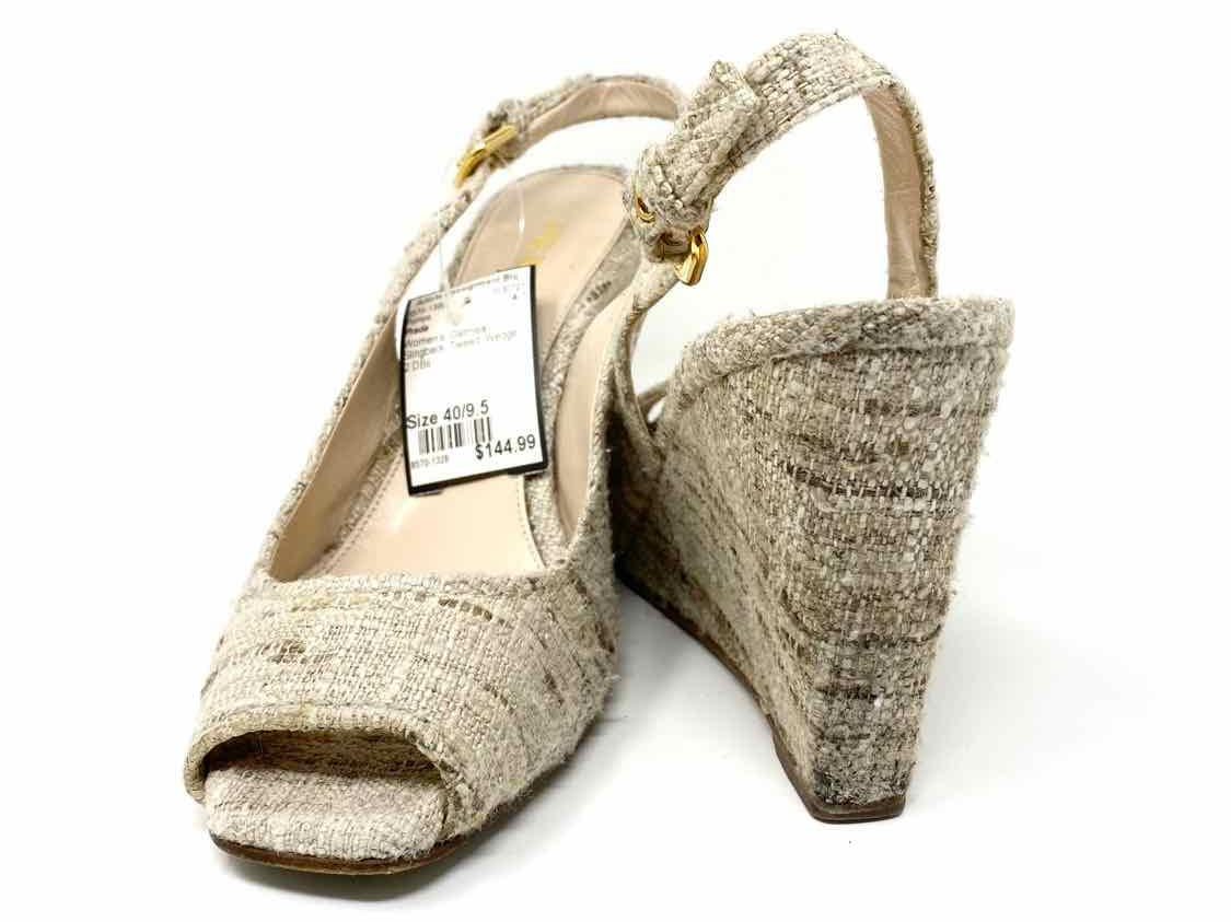 Prada Women's Oatmeal Slingback Tweed Wedge Size 40/9.5 Pumps - Article Consignment