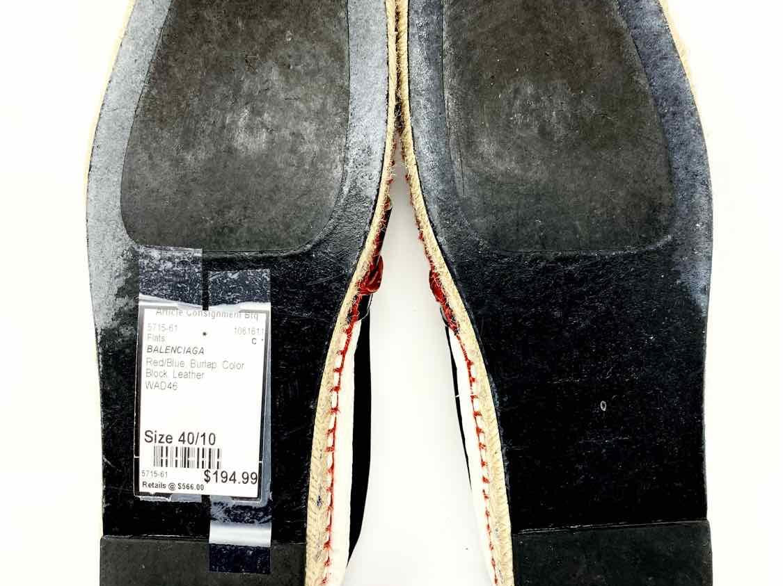BALENCIAGA Shoe Size 40/10 Red/Blue Burlap Color Block Leather Flats - Article Consignment