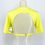 DION LEE Women's Neon Yellow Open Back T-shirt Crop Size 2 Short Sleeve Top - Article Consignment