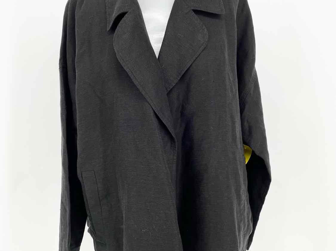 Eileen Fisher Women's Black Blazer Linen Blend Lagenlook Size L Jacket - Article Consignment