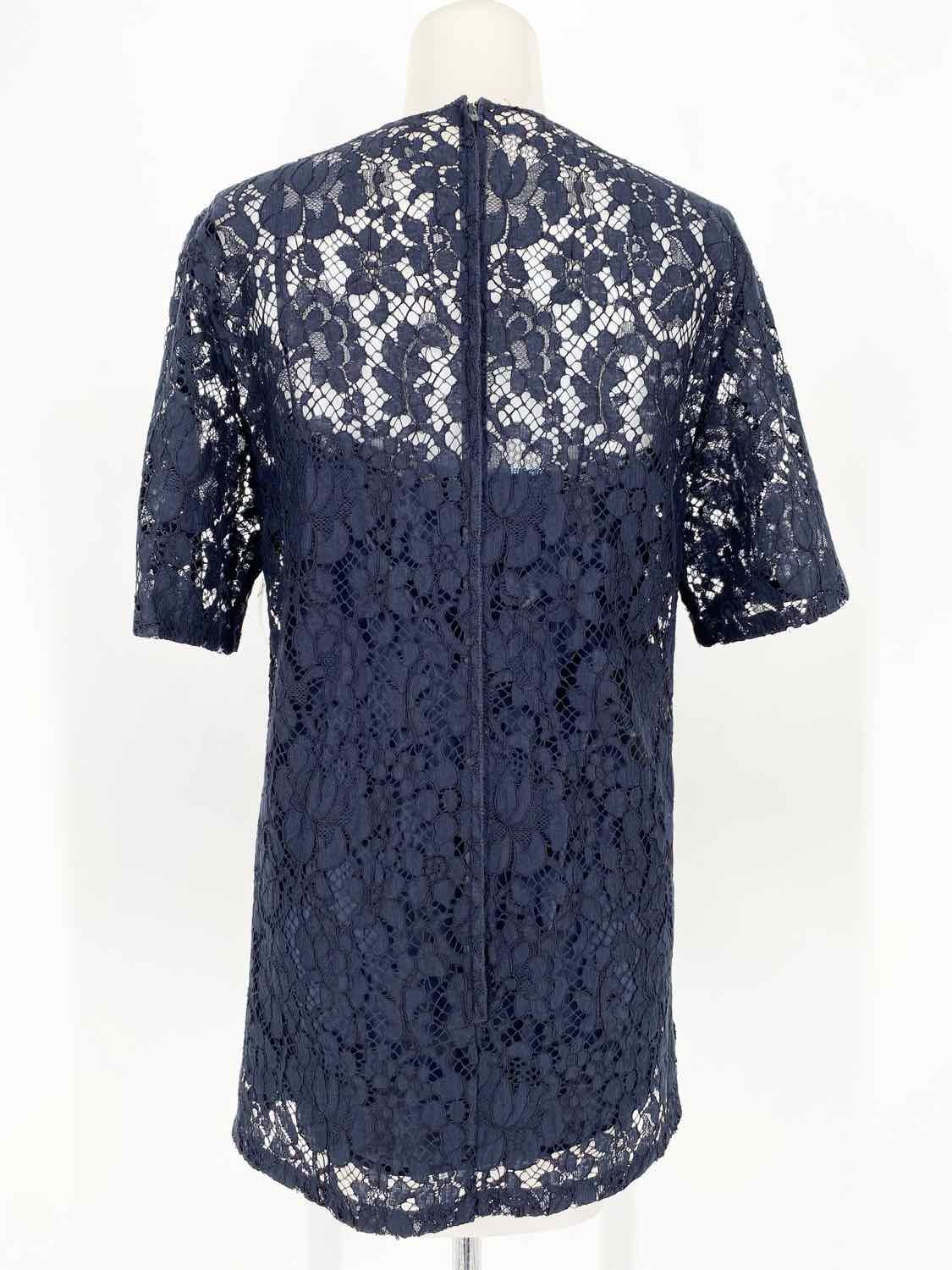 Prada Women's Navy Blouse Silk Blend Lace Italy Size 40/4 Short Sleeve Top - Article Consignment