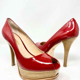 Pour La Victoire Women's Tatiana Red/Tan Platform Patent Stiletto Size 8.5 Pumps - Article Consignment