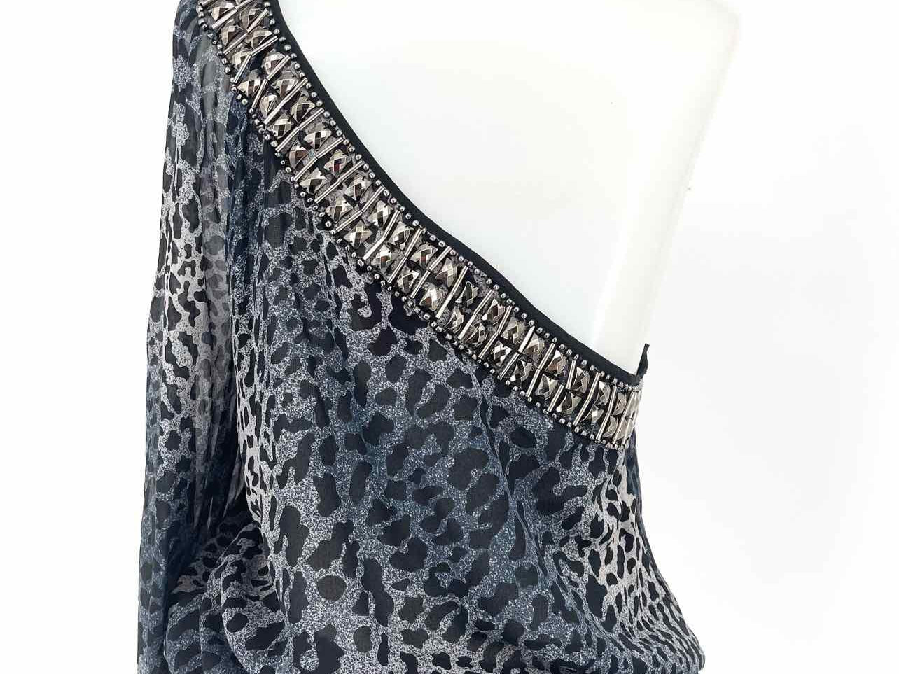 Bebe Women's Blue/Black One Shoulder Animal Print Size M Silk Long Sleeve - Article Consignment