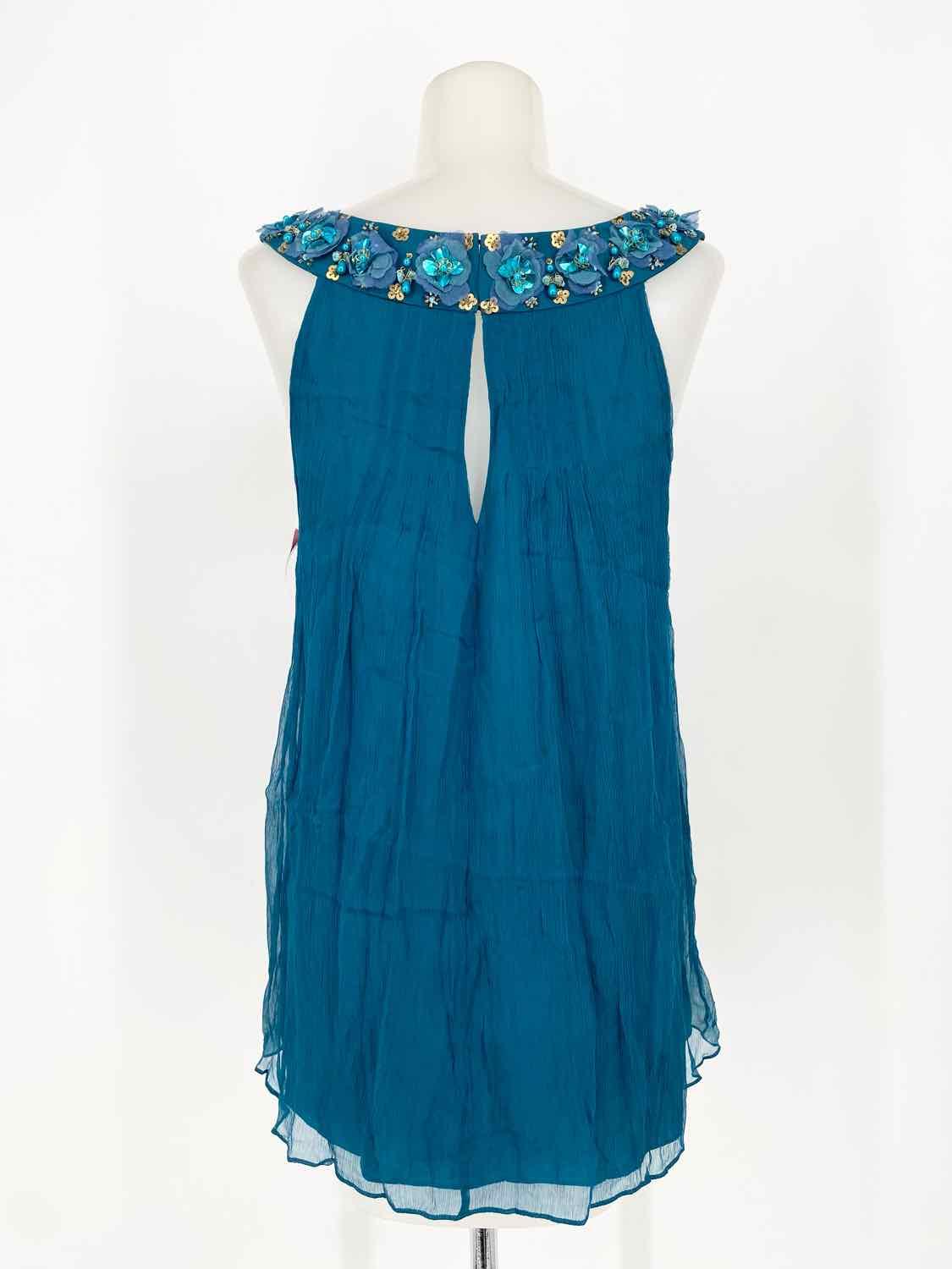 Rebecca Taylor Women's Teal Tank Silk Embellished Size M Sleeveless - Article Consignment