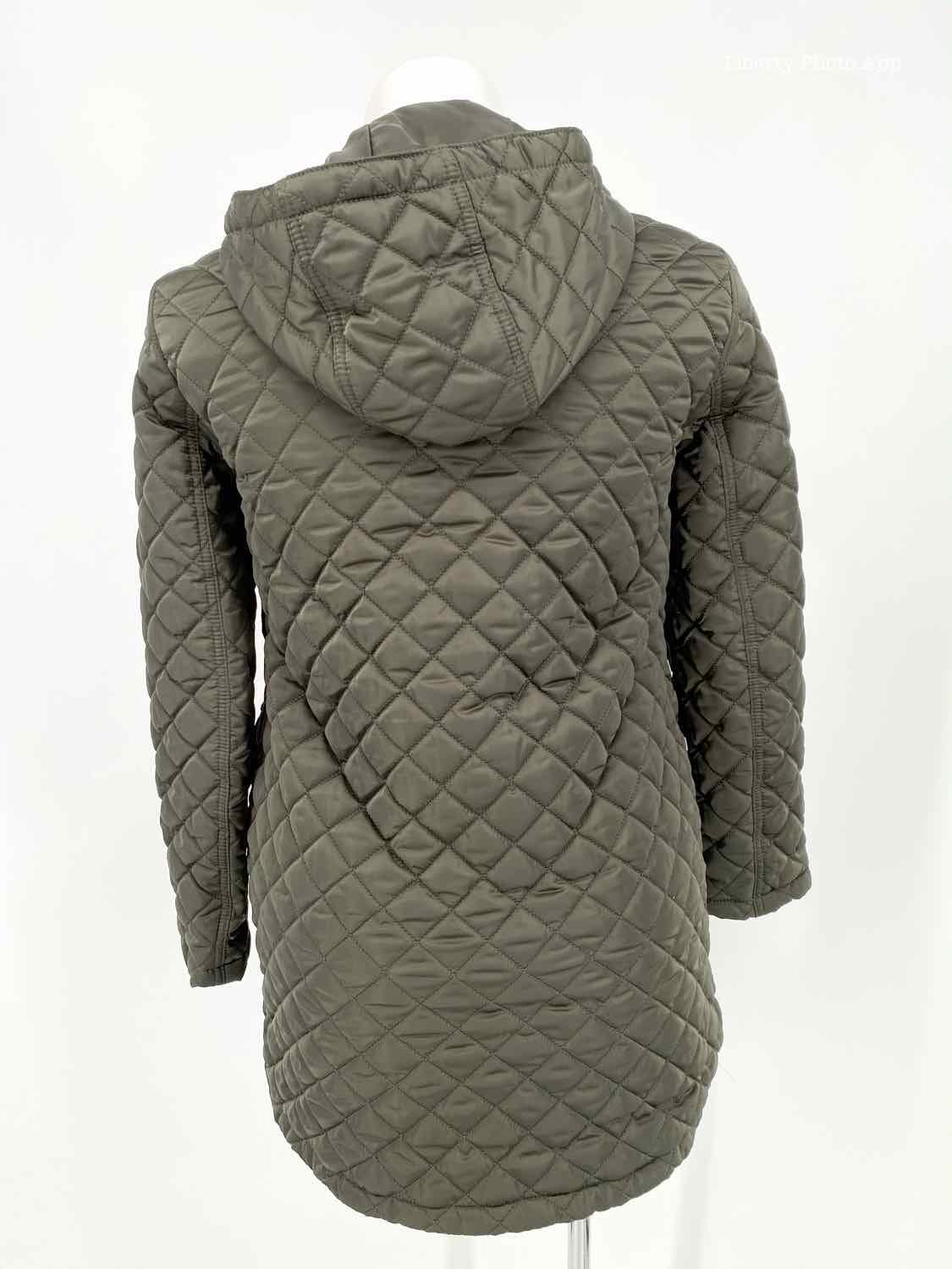 ZARA Size M Olive Hooded Polyester Quilted Coat - Article Consignment