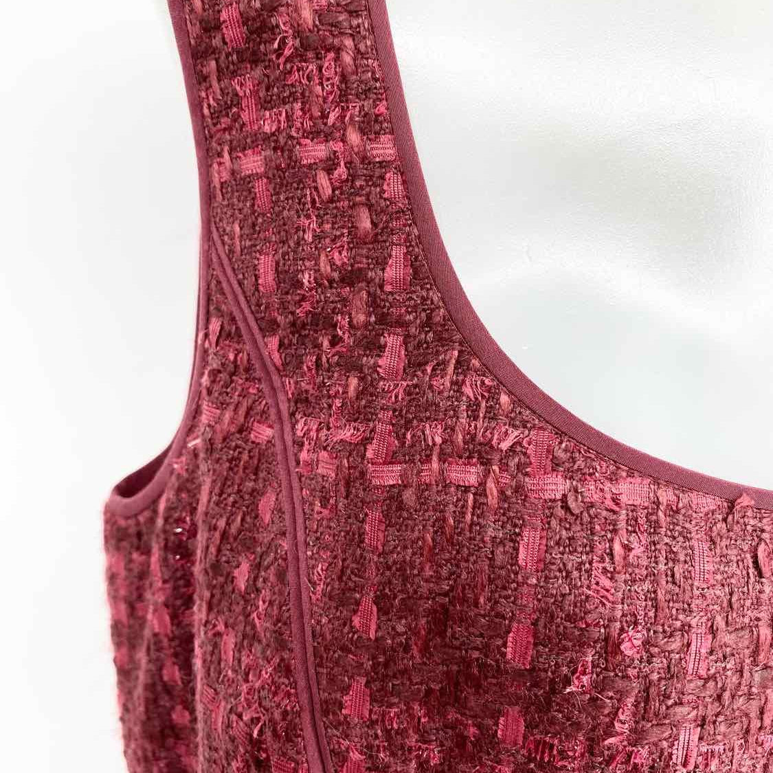 Tory Burch Women's Drew Dark Plum Sleeveless Tweed Size 12 Dress - Article Consignment