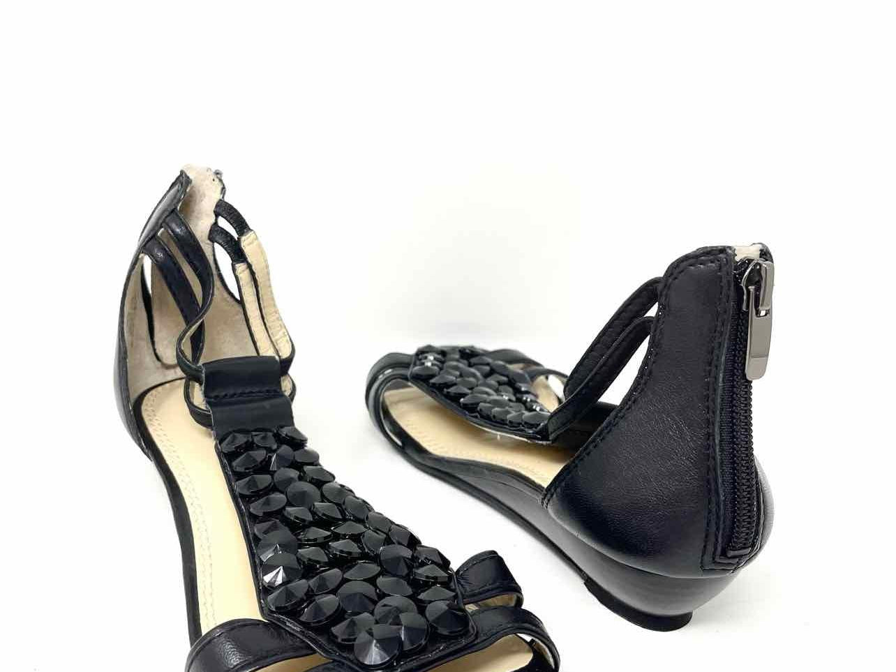 Enzo Angiolini Women's Black Wedge Embellished Size 6.5 Sandals - Article Consignment