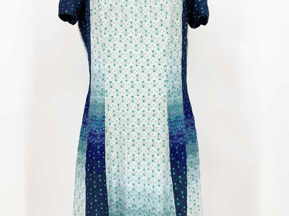 MISSONI Women's Blue/Aqua Short Sleeve Metallic ombre Size M Dress - Article Consignment
