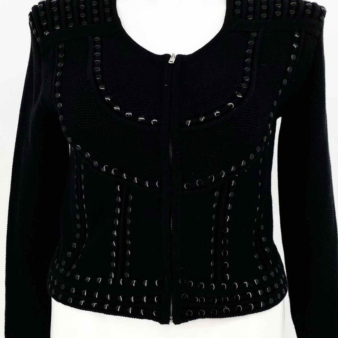 REBECCA MINKOFF Black Zip Studded Cotton Cardigan - Article Consignment