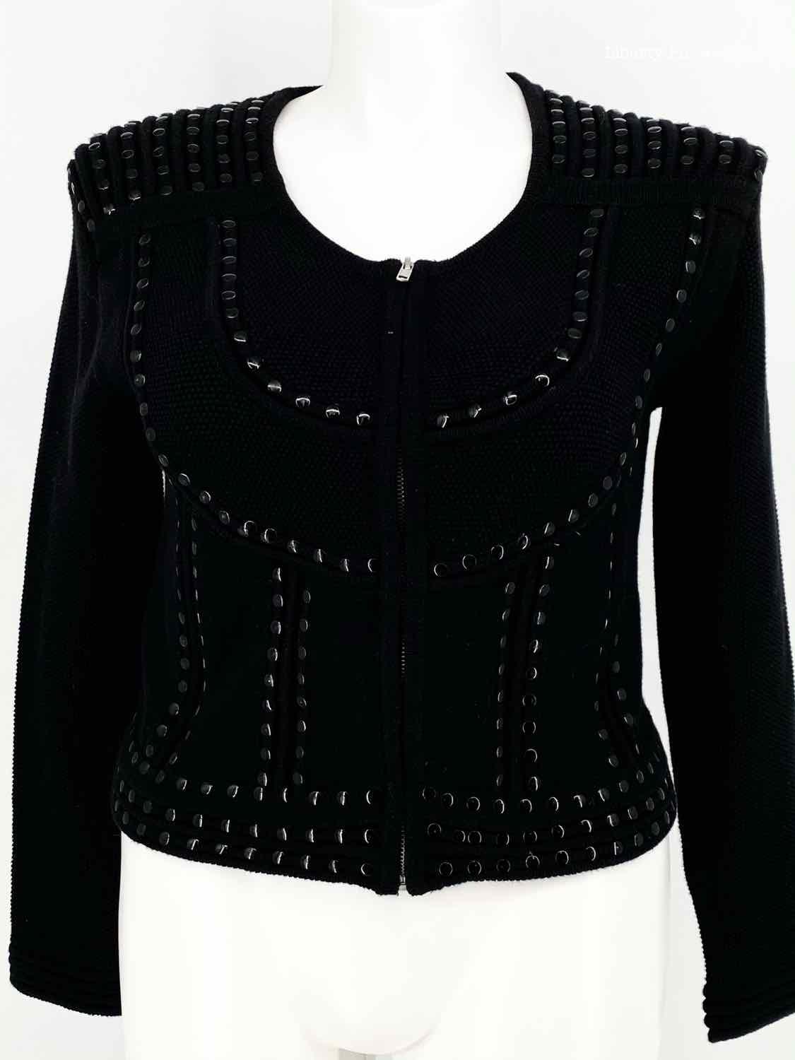 REBECCA MINKOFF Black Zip Studded Cotton Cardigan - Article Consignment
