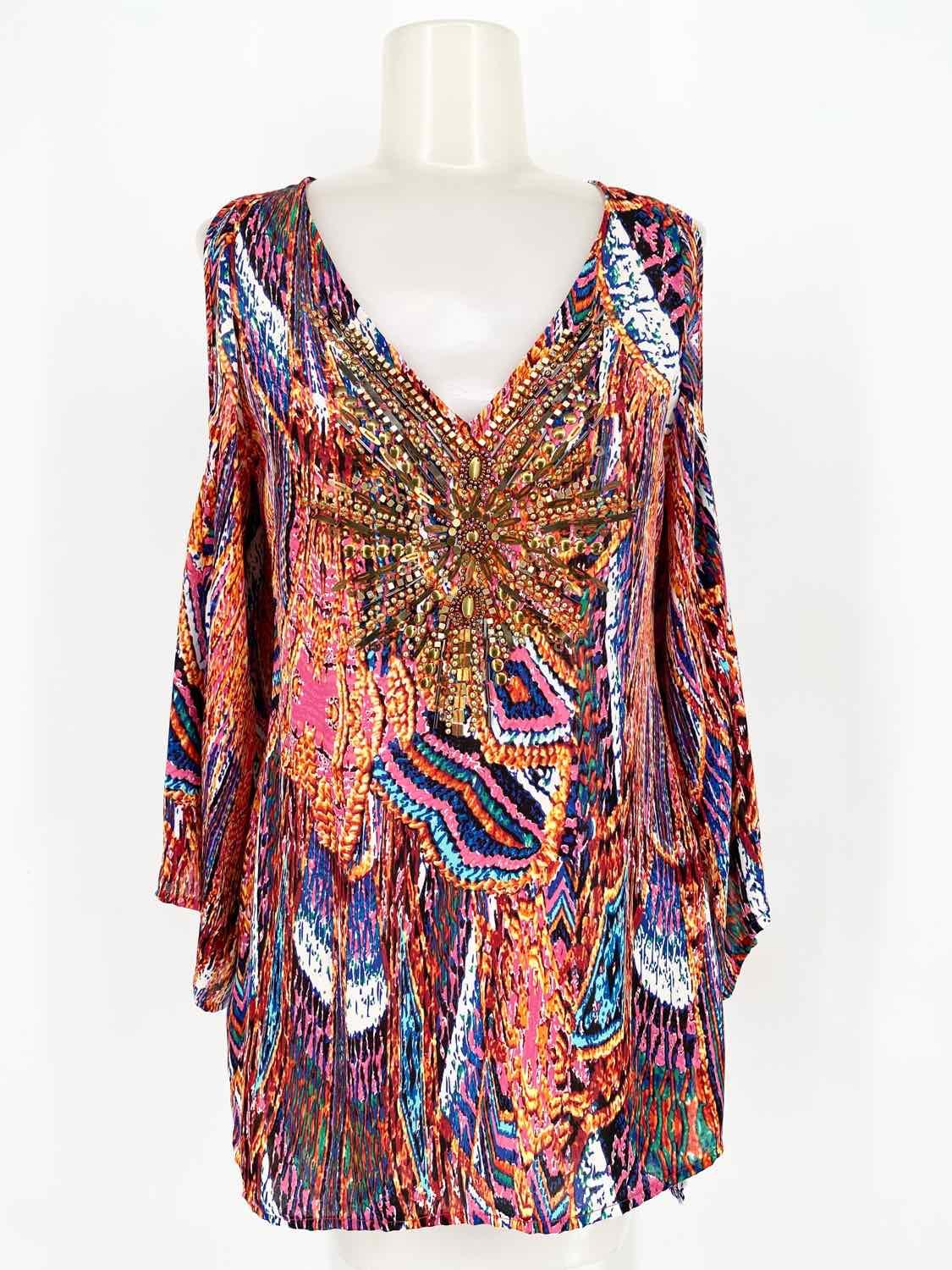 Bebe Women's Multi-Color Open Sleeve Embelished Size XS Long Sleeve - Article Consignment