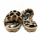 UGG Women's Cozette Beige/Brown Slide Animal Print shearling Size 10 Sandals - Article Consignment