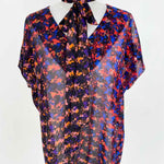 Cabi Women's Purple Print Cap Sleeve Abstract Size S Short Sleeve Top - Article Consignment