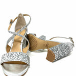 JewelBadgleyMischka Women's Silver Block Heel Glitter Formal Size 8.5 Sandals - Article Consignment