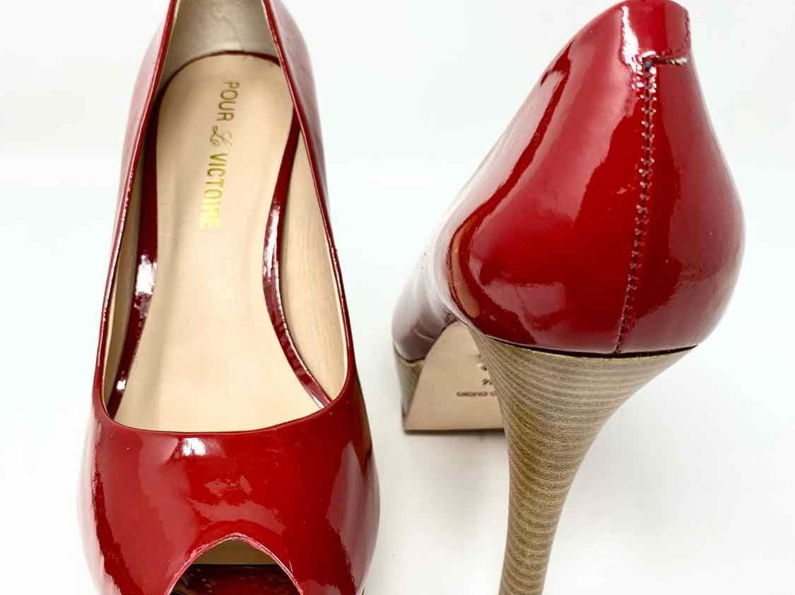 Pour La Victoire Women's Tatiana Red/Tan Platform Patent Stiletto Size 8.5 Pumps - Article Consignment